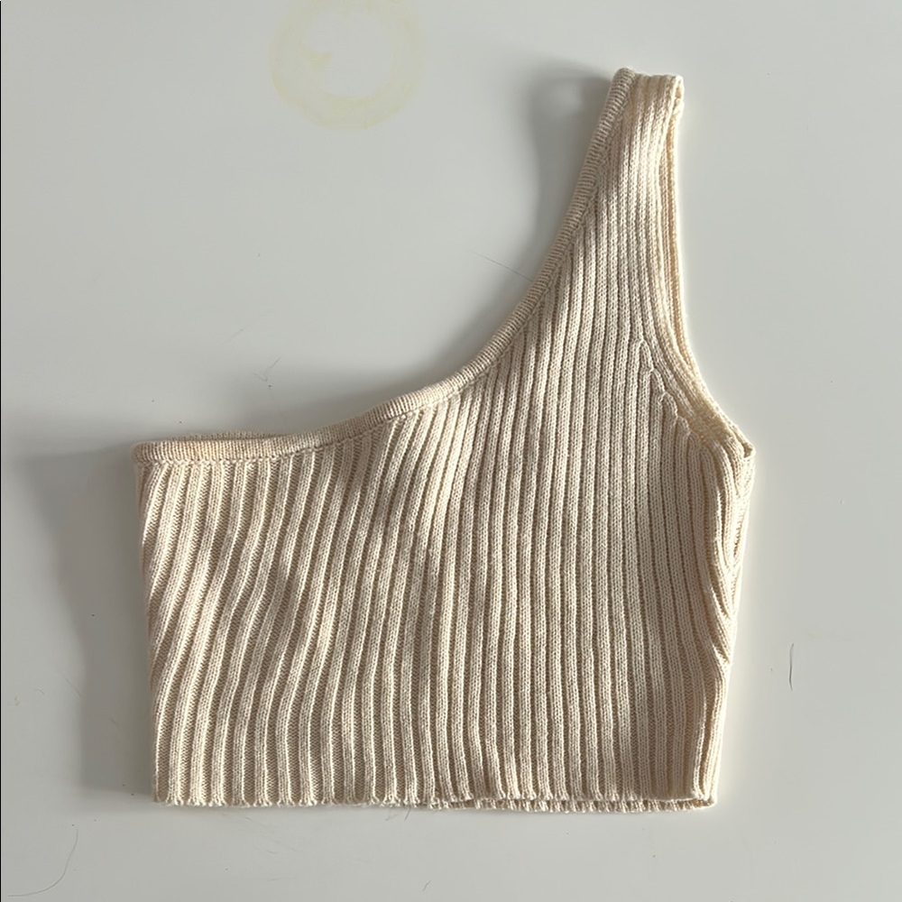 One-Shoulder Cream Ribbed Top